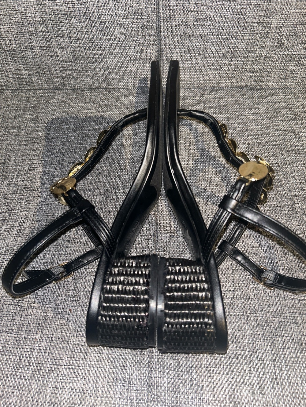 Marc Fisher CAYLIE -  Black Sandals with Gold Disc Accents - Picture 6 of 8